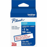 Brother P-touch Genuine TZe252 RD on WHT Label Tape, Laminated, 24mmX8m, x 15/16", White, Water Resistant (BRTTZE252G) Each