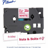Brother P-touch Genuine TZe252 RD on WHT Label Tape, Laminated, 24mmX8m, x 15/16", White, Water Resistant (BRTTZE252G) Each