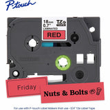 Brother Genuine P-touch TZe441 BK on RD Label Tape, Laminated, 18mmX8m, 45/64", Red, Water Resistant (BRTTZE441G) Each