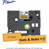 Brother P-touch Genuine TZeB41 BK on FLUOR ORG Label Tape, Laminated, 18mmX5m, 45/64", Fluorescent Orange (BRTTZEB41G) Each