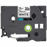 Brother P-touch Genuine TZe241 BK on WHT Label Tape, Laminated, 18mmX8m, 45/64", White, Water Resistant (BRTTZE241G) Each