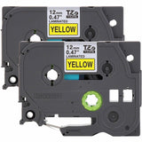Brother Genuine P-touch TZe6312PK BK on YL Label Tapes, Laminated, 12mmX8m each, 15/32", Yellow, Water Resistant, 2/Pack (BRTTZE6312PKG) Pack of 2