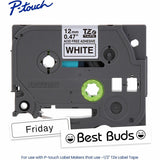 Brother Label Tape, x 15/32" x 26 1/5 ft Length, Black on White (BRTTZEAF231G) Each