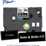 Brother Genuine P-touch TZeM355 WHT on BK Label Tape, Premium Matte Laminated, 24mmX8m, 15/16", Matte Black (BRTTZEM355G) Each