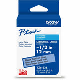 Brother P-touch Genuine TZe531 BK on BK Label Tape, Laminated, 12mmX8m, 15/32", Blue, Water Resistant (BRTTZE531G) Each