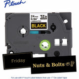 Brother Genuine P-touch TZe354 GLD on BK Label Tape, Laminated, 24mmX8m, 15/16", Black, Water Resistant (BRTTZE354G) Each