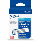 Brother P-touch Genuine TZeN201 BK on WHT Narrow Non-Laminated Label Tape, 3.5mmX8m, 9/64", White, Water Resistant (BRTTZEN201G) Each