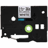 Brother P-touch Genuine TZeN201 BK on WHT Narrow Non-Laminated Label Tape, 3.5mmX8m, 9/64", White, Water Resistant (BRTTZEN201G) Each