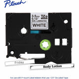 Brother P-touch Genuine TZeN201 BK on WHT Narrow Non-Laminated Label Tape, 3.5mmX8m, 9/64", White, Water Resistant (BRTTZEN201G) Each