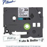 Brother Genuine P-touch TZeM31 BK on CLR Label Tape, Premium Matte Laminated, 12mmX8m, 15/32", Matte Clear (BRTTZEM31G) Each