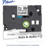Brother Genuine P-touch TZeS151 BK on CLR Label Tape, Strong Adhesive Lam., 24mmX8m, 15/16", Clear, Laminated (BRTTZES151G) Each