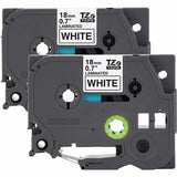 Brother P-touch Genuine TZe2412PK BK on WHT Label Tapes, Laminated, 18mmX8m each, x 45/64" x 26 1/5 ft Length, White, 2/Pack (BRTTZE2412PKG) Pack of 2