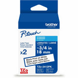 Brother P-touch Genuine TZe2412PK BK on WHT Label Tapes, Laminated, 18mmX8m each, x 45/64" x 26 1/5 ft Length, White, 2/Pack (BRTTZE2412PKG) Pack of 2