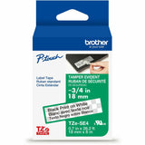 Brother Genuine P-touch TZeSE4 BK on WHT Tamper-Evident Label Tape, Laminated, 18mmX8m, 45/64", White (BRTTZESE4G) Each