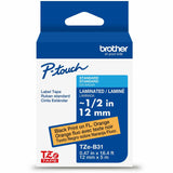 Brother Genuine P-touch TZeB31 BK on FLUOR ORG Label Tape, Laminated, 12mmX5m, 15/32", Fluorescent Orange (BRTTZEB31G) Each