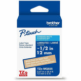 Brother Genuine P-touch TZeMQ835 WHT on SATIN GLD Label Tape, Laminated, 12mmX5m, 15/32", Satin Gold (BRTTZEMQ835G) Each