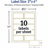 Avery 2" x 4" Labels With Metallic Gold Borders, x 2" x 4", White, Metallic Gold Border, Permanent Adhesive, 100/Pack (AVE06506) Pack of 100