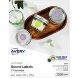 Avery Matte White 1" Round Labels, 1" Diameter, Laser, Inkjet, 48/Sheet, 1200/Pack (AVE05656) Pack of 1200