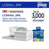 Brother Original High Yield Inkjet Ink Cartridge, Black, Twin-pack, 3,000 pages, 2/Pack (BRTLC504XL2PKS) Pack of 2