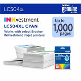 Brother LC504XLC Original High Yield Inkjet Ink Cartridge, Cyan, 1,000 pages (BRTLC504XLCS) Each