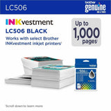 Brother LC506BKS Original Standard Yield Inkjet Ink Cartridge, 1000 Pages, Black (BRTLC506BKS) Each