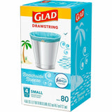 Glad OdorShield Drawstring Trash Bags, Febreze Beachside Breeze, 4 gal, 80/Box, 30/Carton (CLO79155CT) Case of 30