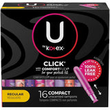 U by Kotex Click Compact Tampons, Regular, 16/Pack, 8/Carton (KCC53445CT) Case of 8