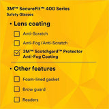 3M SecureFit Protective Eyewear, Gray Frame (MMMSF402SGAFBLU) Each