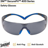 3M SecureFit Protective Eyewear, Gray Frame (MMMSF402SGAFBLU) Each
