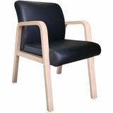 Lorell Solid Wood Frame Guest Chair w/Armrest, Black, Modern Elm, Bonded Leather (LLR40214) Each
