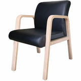 Lorell Solid Wood Frame Guest Chair w/Armrest, Black, Modern Elm, Bonded Leather (LLR40214) Each