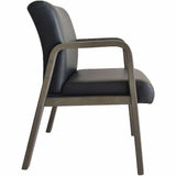 Lorell Solid Wood Frame Guest Chair w/Armrest, Black, Weathered Charcoal, Bonded Leather (LLR40213) Each