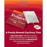 Folgers Folgers Bag, Instant, Packet Singles Medium-Roast Coffee Bags, Classic Roast, Kosher, 19/Box (FOL81121) Box of 19
