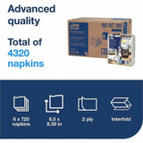 TORK Xpressnap Fit Dispenser Napkins, 2 Ply, Multifold, 6.50" x 8.40", White, 720 Napkins/Pack, 6/Carton (TRK800700) Case of 4320