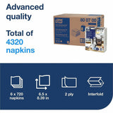 TORK Xpressnap Fit Dispenser Napkins, 2 Ply, Multifold, 6.50" x 8.40", White, 720 Napkins/Pack, 6/Carton (TRK800700) Case of 4320