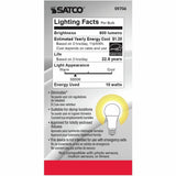 Satco A19 LED Frosted Bulb, 10 W, 60 W Incandescent Equivalent Wattage (SDNS9704) Each