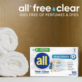 all Free clear Dryer Sheets, 195 Sheets (DIA47362EA) Each