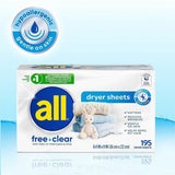 all Free clear Dryer Sheets, 195 Sheets (DIA47362EA) Each