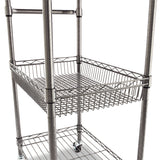 Alera® Three-Tier Wire Cart with Basket, Metal, 2 Shelves, 1 Bin, 500 lb Capacity, 28" x 16" x 39", Black Anthracite (ALESW342416BA) Each