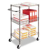 Alera® Three-Tier Wire Cart with Basket, Metal, 2 Shelves, 1 Bin, 500 lb Capacity, 28" x 16" x 39", Black Anthracite (ALESW342416BA) Each