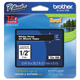 Brother P-Touch® TZe Standard Adhesive Laminated Labeling Tape, 0.47" x 26.2 ft, White on Black (BRTTZE335) Each