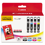 Canon® 4546B007 (CLI-226) ChromaLife100+ Ink/Paper Combo, Black/Cyan/Magenta/Yellow (CNM4546B007) Pack of 4