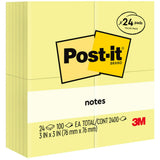Post-it Original Pads in Canary Yellow, Value Pack, 3" x 3", 100 Sheets/Pad, 24 Pads/Pack (MMM65424VAD) Pack of 24