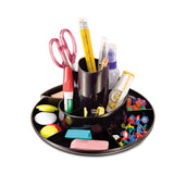 Universal® Rotary Desk Organizer, 11 Compartments, Plastic, 8.75" Diameter x 5.38"h, Black (UNV08151) Each