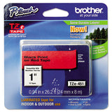 Brother P-Touch® TZe Standard Adhesive Laminated Labeling Tape, 0.94" x 26.2 ft, Black on Red (BRTTZE451) Each