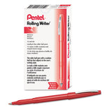 Pentel® Rolling Writer Roller Ball Pen, Stick, Medium 0.8 mm, Red Ink, Red Barrel, Dozen (PENR100B) 1 Dozen