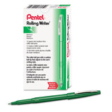 Pentel® Rolling Writer Roller Ball Pen, Stick, Medium 0.8 mm, Green Ink, Green Barrel, Dozen (PENR100D) 1 Dozen