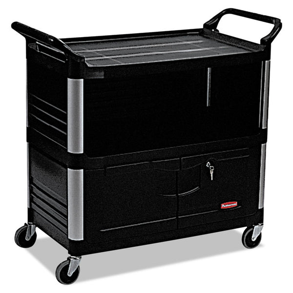 Rubbermaid® Commercial Xtra Equipment Cart, Plastic, 3 Shelves, 300 lb Capacity, 20.75" x 40.63" x 37.8", Black (RCP4095BLA)