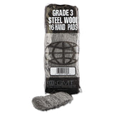 GMT Industrial-Quality Steel Wool Hand Pads, #3 Medium, Steel Gray, 16 Pads/Sleeve, 12 Sleeves/Carton (GMA117006) Case of 12 Sleeves