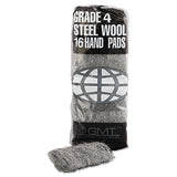 GMT Industrial-Quality Steel Wool Hand Pads, #4 Extra Coarse, Steel Gray, 16 Pads/Sleeve, 12 Sleeves/Carton (GMA117007) 12 Sleeves of 16